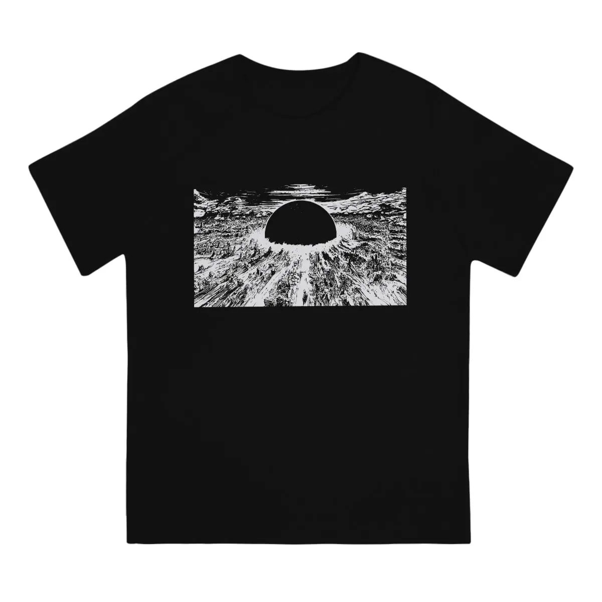 Akira Japanese City Explosion Monochrome Tshirt Homme Men's Clothing Polyester T Shirt For Men