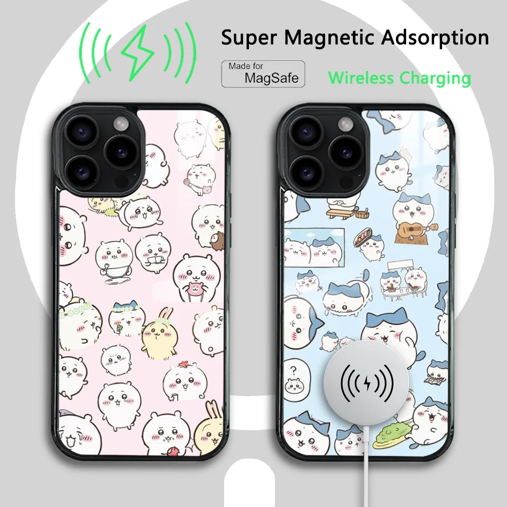 

Chiikawa Cute Phone Case For iPhone 15 14 13 12 11 Pro Max Plus Mini Mirror Magnetic Cover Funda Wireless Charging Phone Case