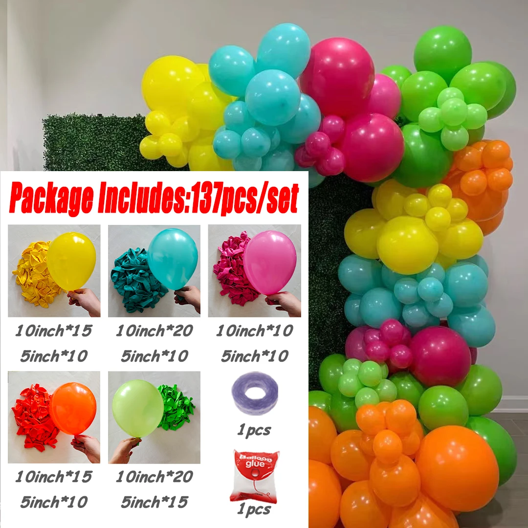 137pcs/Set Rose Red Yellow Green Blue Latex Balloon Garland Arch Kit Hawaiian Wedding Birthday Summer Beach Party Decor Balloons