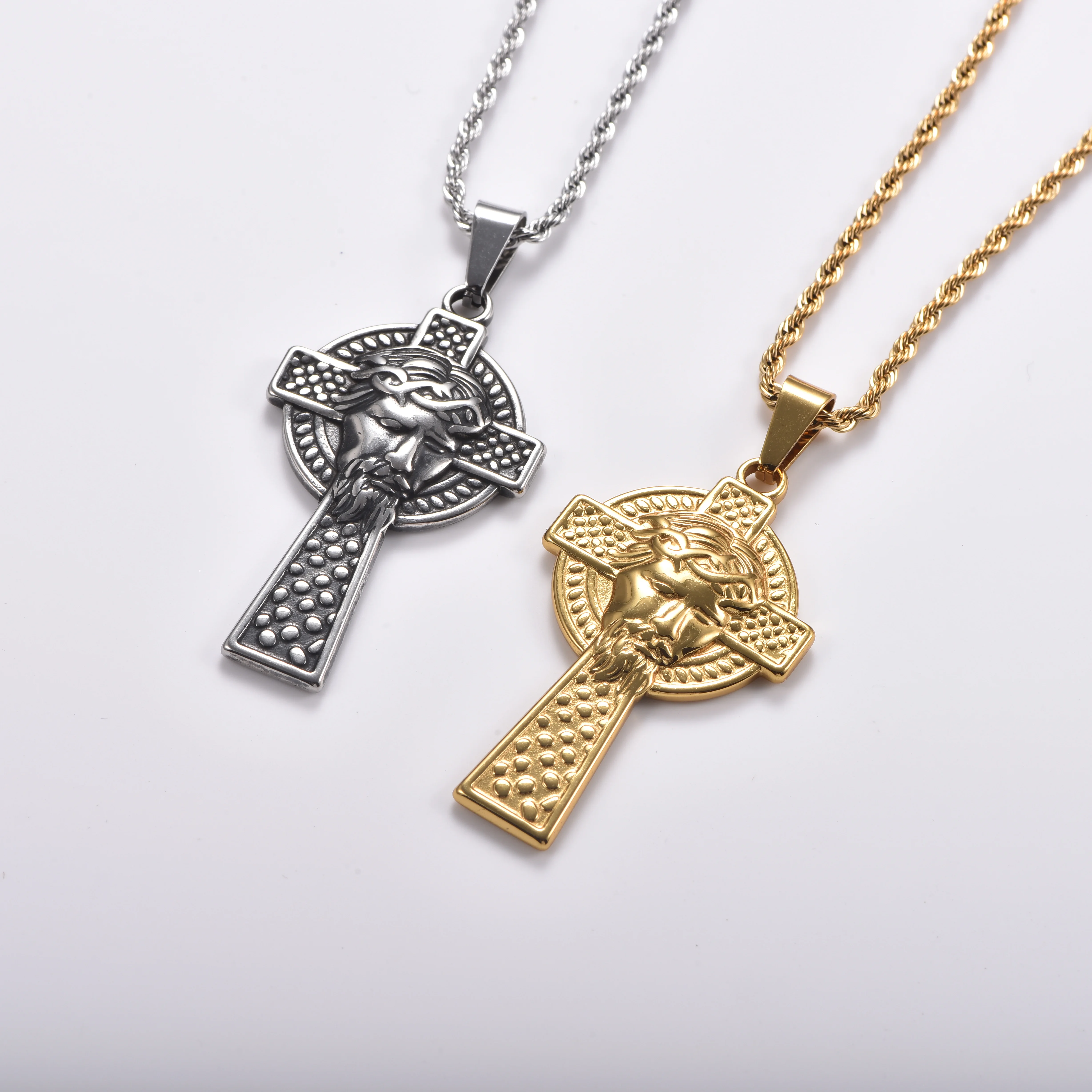 Vintage Jesus-Gesicht Kreuz-Anhänger 18K Gold/Silber Plattiert Religiöser Christlicher Glaubensschmuck – Detail 4