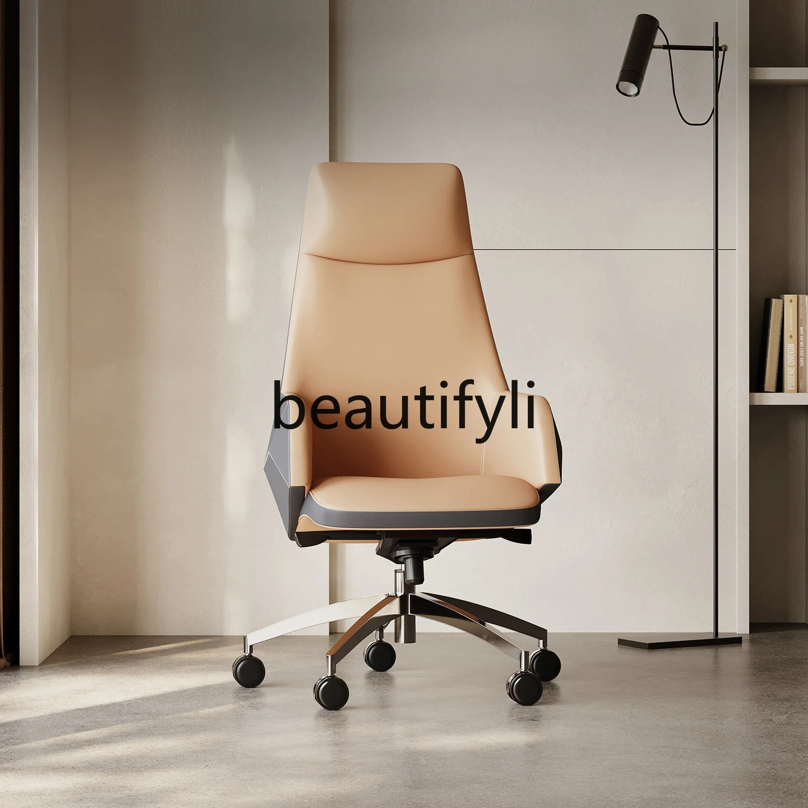 

Italian minimalist office computer seat high-end leather boss chair comfortable study light luxury ergonomic design