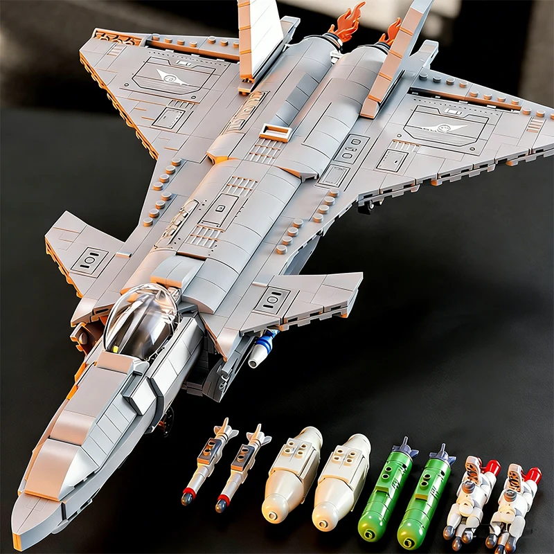 

Military Building Blocks J20 Fighter Jet Airplane Building Blocks Fighter Model Childrens Assembly Toy Christmas Holiday Gift
