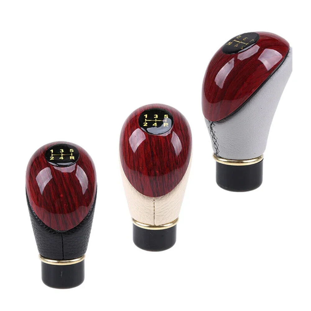 1pcs Car Shift Knobs Wooden PU Leather Cars Truck 5 Speed Lever Manual Gear Stick Knobs Shift Manual Transmission Accessories