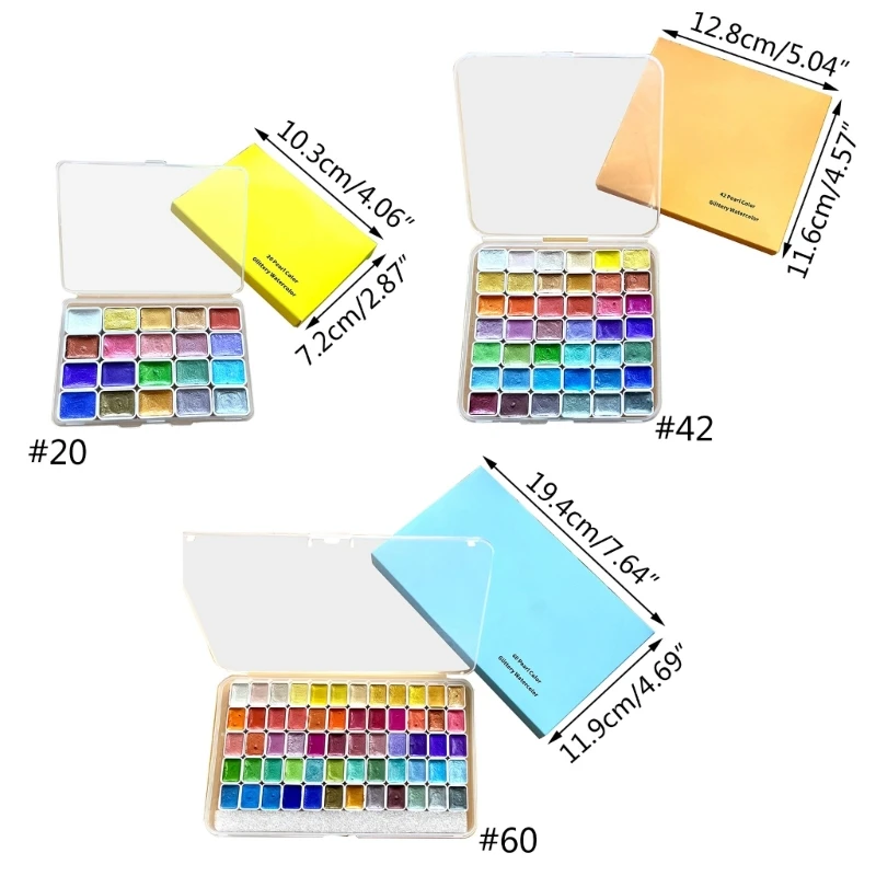 20/42/60 グリッター水彩ペイント固形水彩セット子供初心者絵画用