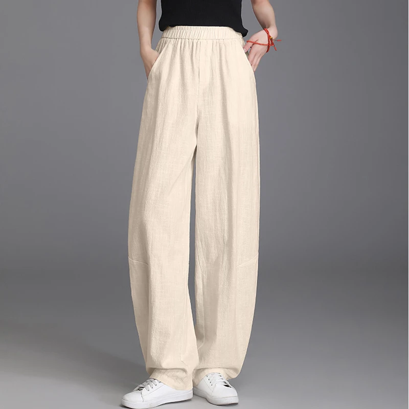 

Women Cotton Linen Casual Pants New Arrival 2025 Spring Vintage Style Solid Color High Waist Female Straight Trousers M1461