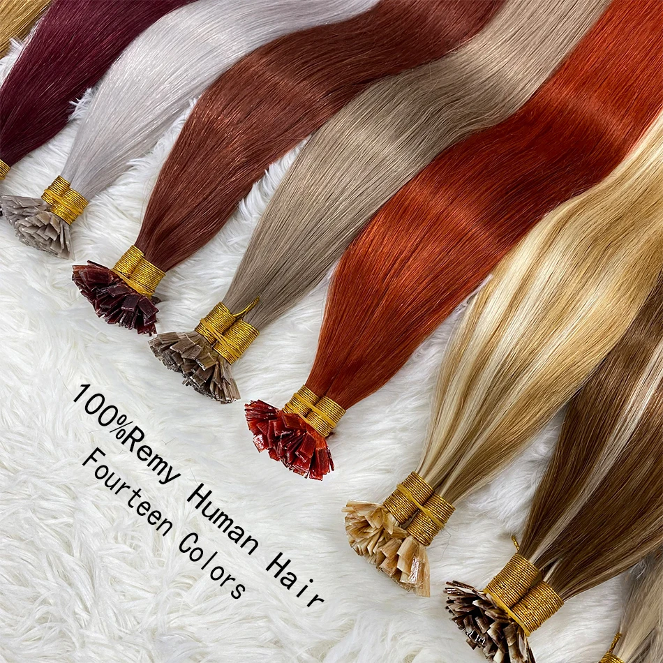 Extensiones de cabello humano con punta plana Ugeat, fusión, Remy, 18-30 pulgadas, 50 mechones por paquete, rectas naturales con queratina 4