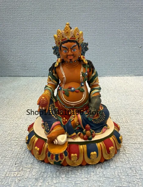 10CM Tibet Painted Yellow Jambhala Buddha Copper Statue