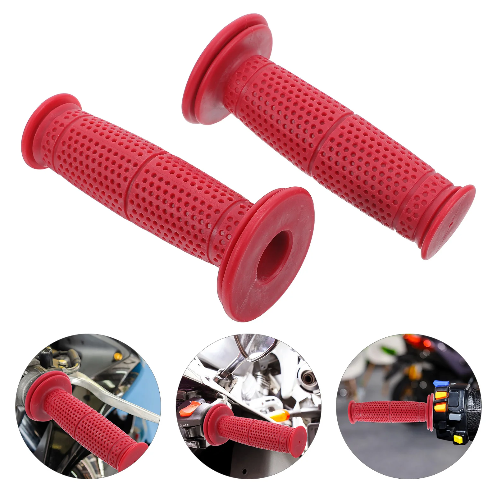 

2pcs Retro Motorcycle Handlebar Grips Red Universal Anti-Slip Rubber Hand Grips For Bike Scooter Vintage Style Durable