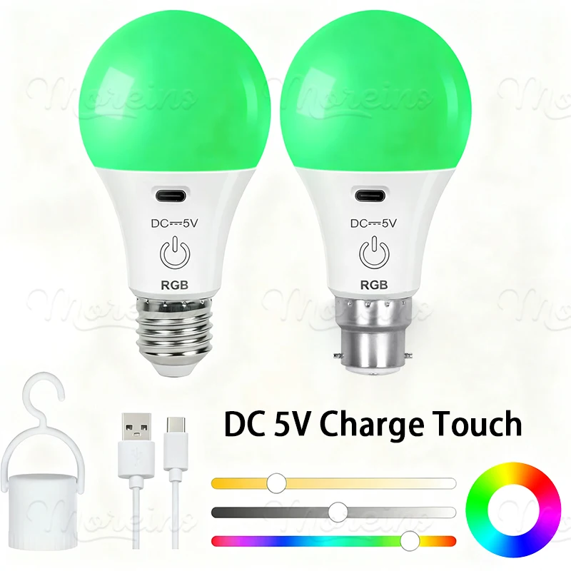 

5 В перезаряжаемая лампочка с дистанционным управлением, батарея RGB, изменение цвета, температура, регулируемая яркость, функция таймера для беспроводной настольной лампы