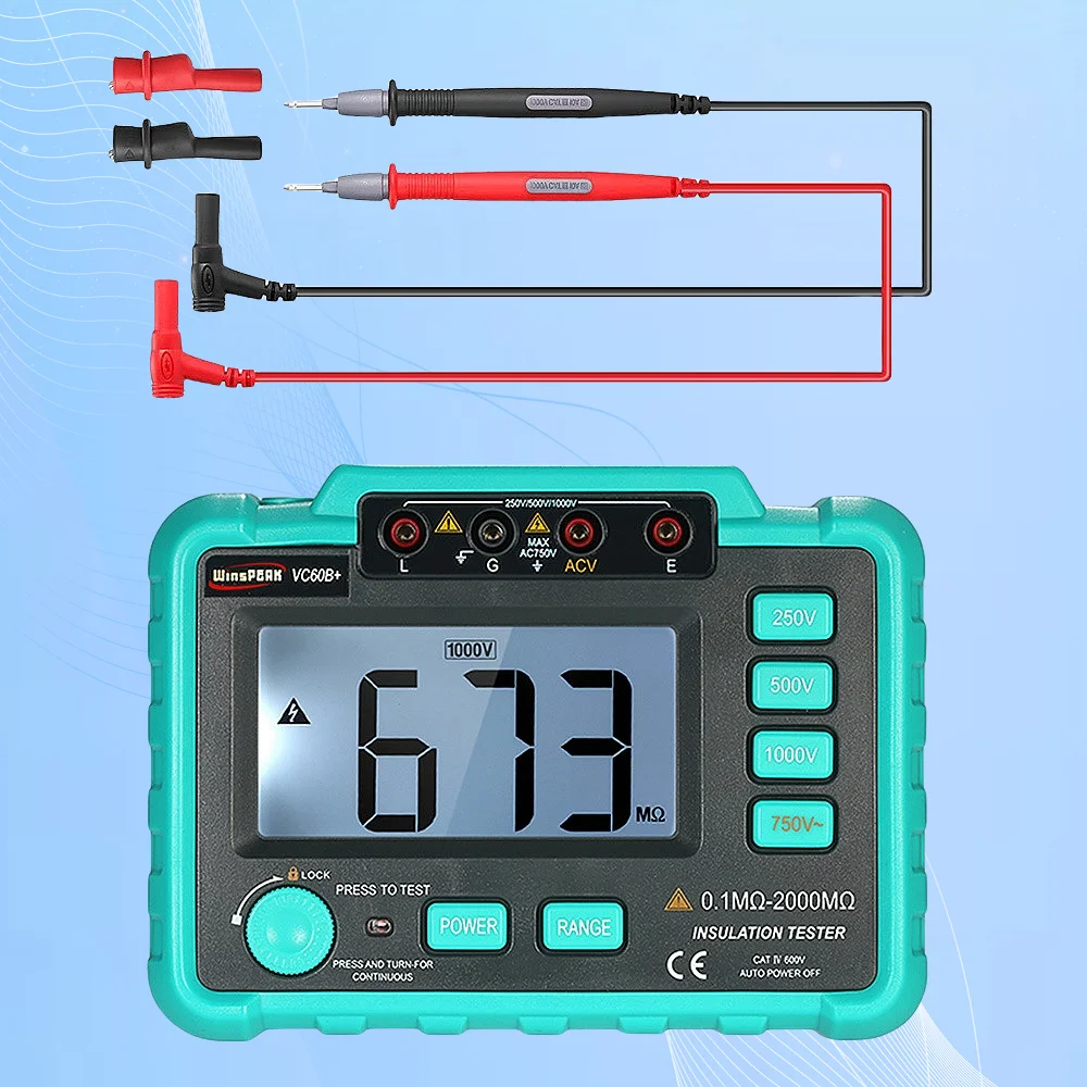 VC60B+ Digital Insulation Tester 0.1MΩ~2000MΩ MegOhm Meter 250V/500V1000V High Voltage Short Circuit Input Alarm Megohmmeter