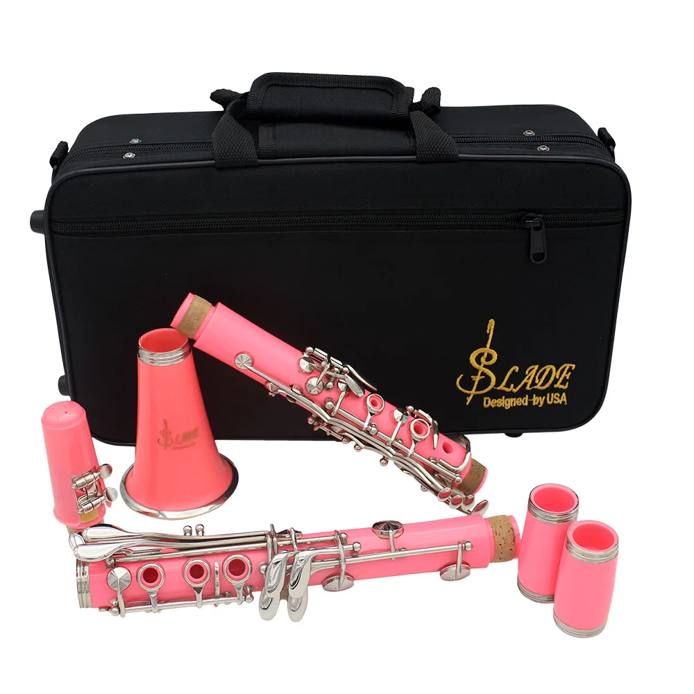 SLADE Classic Clarinet 17 Key Falling Tune B Pink Clarinet ABS Silver Plated Silver Key Material with Accessories