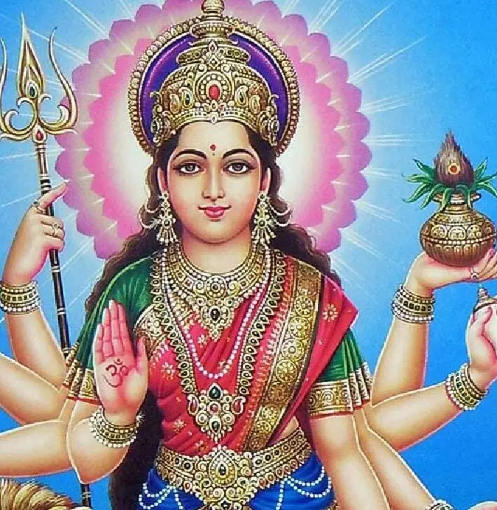 Hinduska mitologia bogini Kali Durga z lwem i tygrysem hinduizm Shiva ozdoba do powieszenia na ścianie gobelin