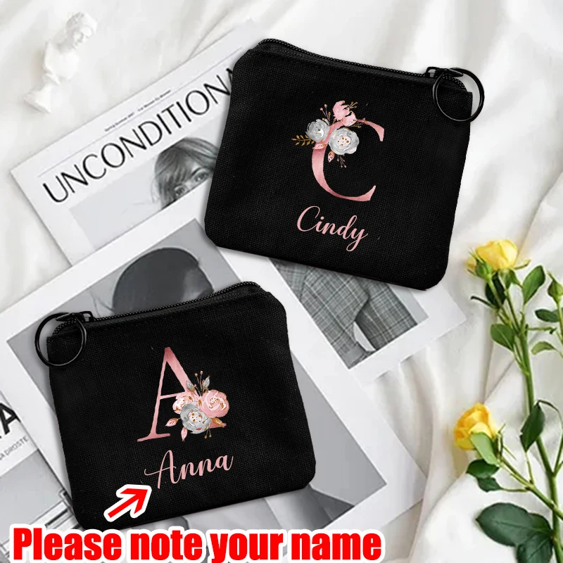 Customize Name Coin Purse Women Short Wallet Fashion Pink Letter Mini Key Case Ladies Card Bag Female Zipper Mini Clutch Bag