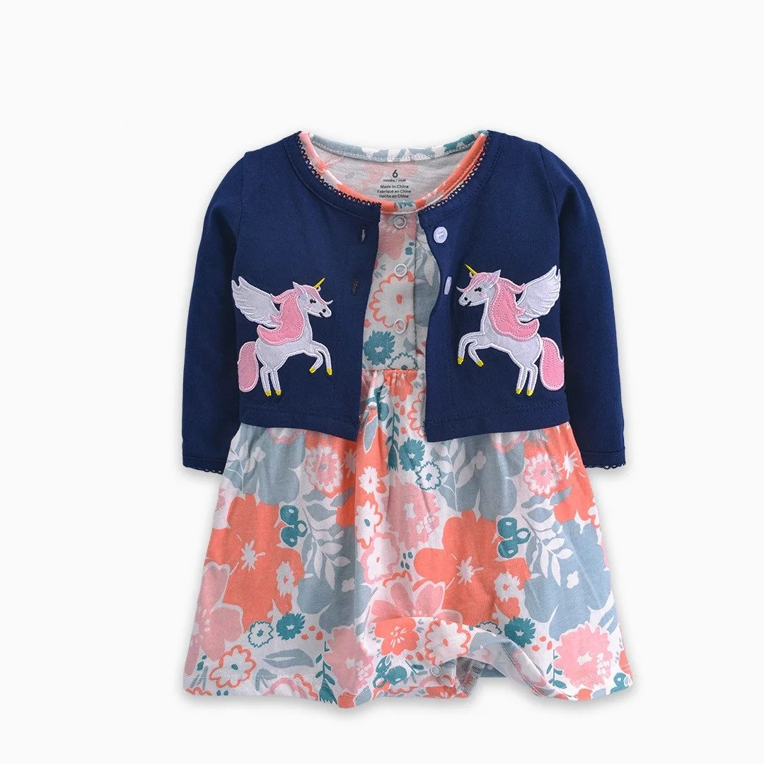 Newborn Baby Girl Bodysuit Dress Cute Animal 100% Cotton Romper Floral Baby Girl Clothing Set 2PCS Tops Coat+ Bodysuit