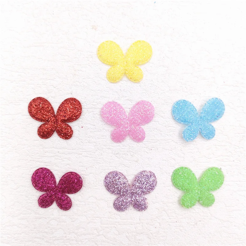 100Pcs Shiny Butterfly Padded Applique For DIY Baby Hair Clip Hat Headwear Crafts Patches Decor Ornament Clothing Accessories