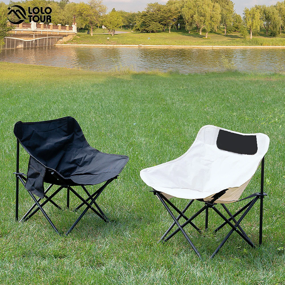 LOLOTOUR Outdoor Portable Folding Chair Reliable Back Fishing Chair Black And White Arc Outdoor Chair Camping Outdoor Supplies