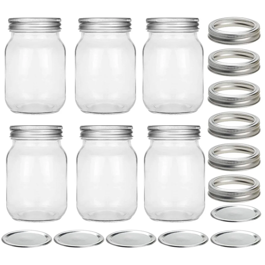 6Pcs Mason Jar Airtight Glass Canister Sealed Bottle Lid Food Container Tea candy Kitchen Storage Large Capacity For Kitchen