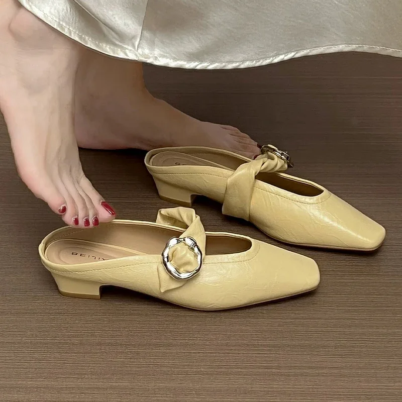 

Женские тапочки на каблуке, дизайнерские туфли-лодочки, модные женские сандалии с открытой пяткой, лето 2021, повседневное платье, уютные Zapatillas De Mujer