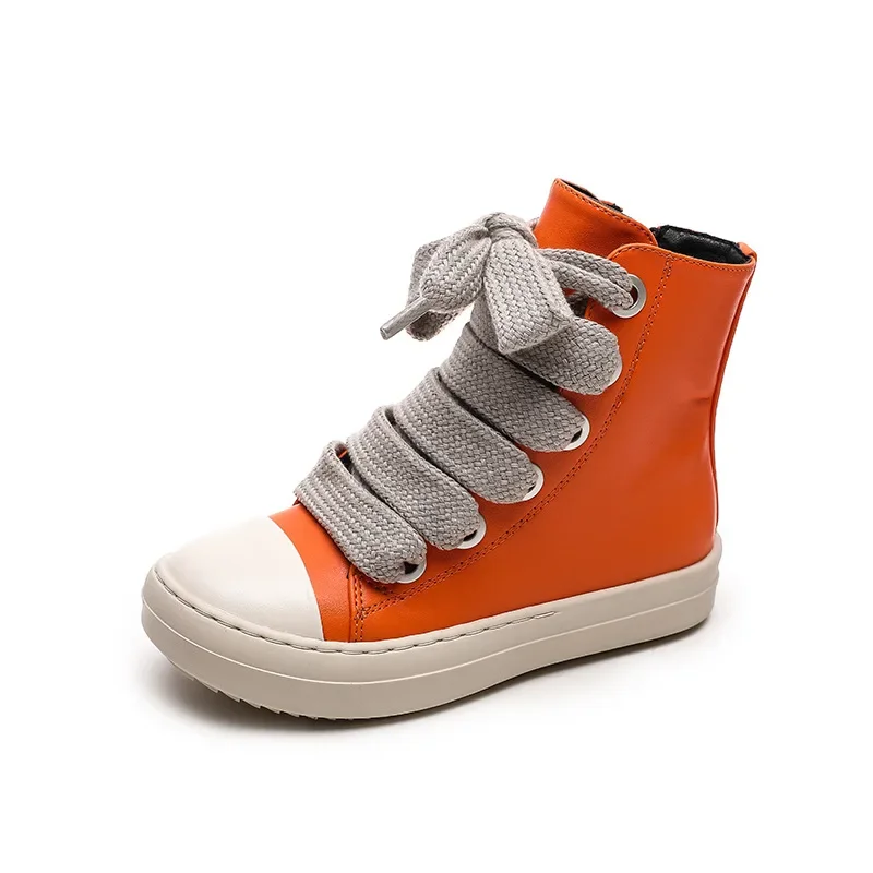 Scarpe di tela in pelle alte per ragazze 2023 Sneaker Casual per bambini per ragazzi donne Sneakers alte con suola spessa taglia usa 10C-5Y