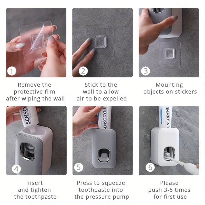 1 automatic toothpaste holder, wall mounted toothbrush holder without toothpaste and holes, suitable for home bathrooms 6