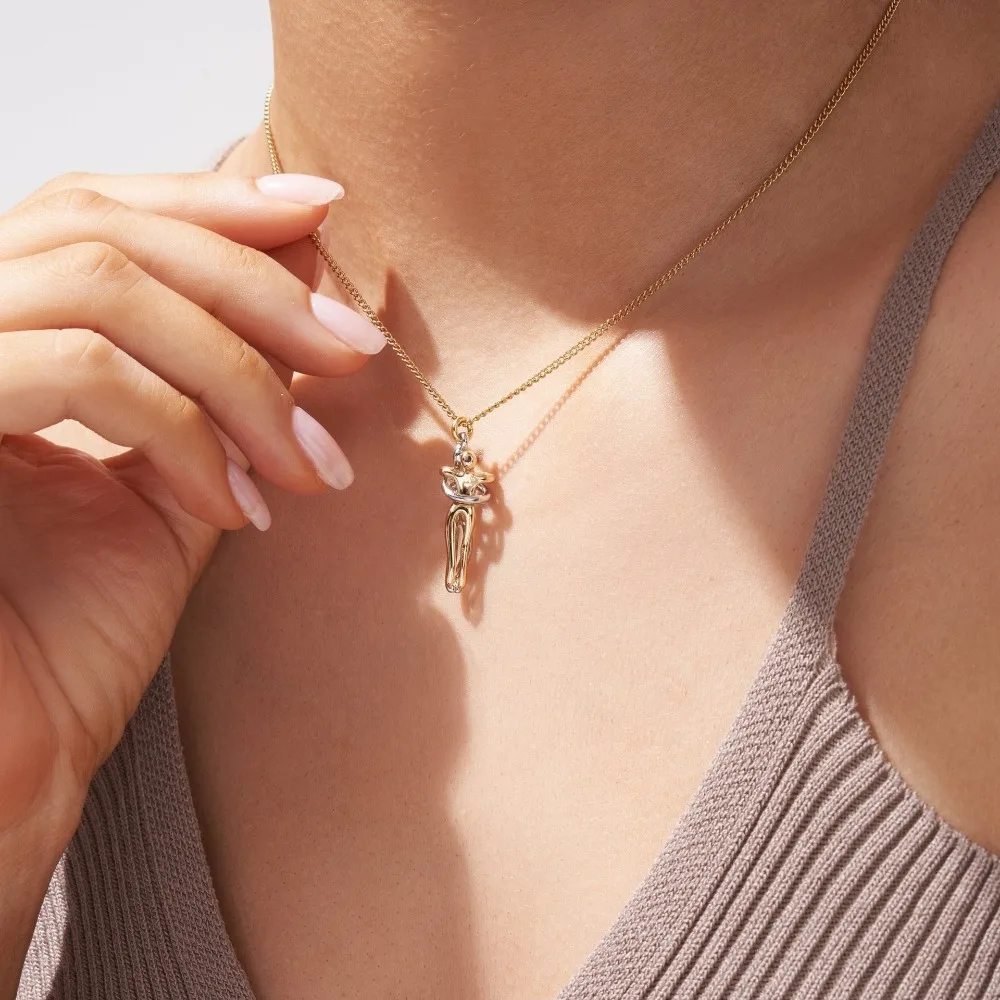 Seulement New 14K Gold Plated Embrace Pendant Couple Parent-child  Necklace for Women Two-tone Hug Earrings Jewelry Gift