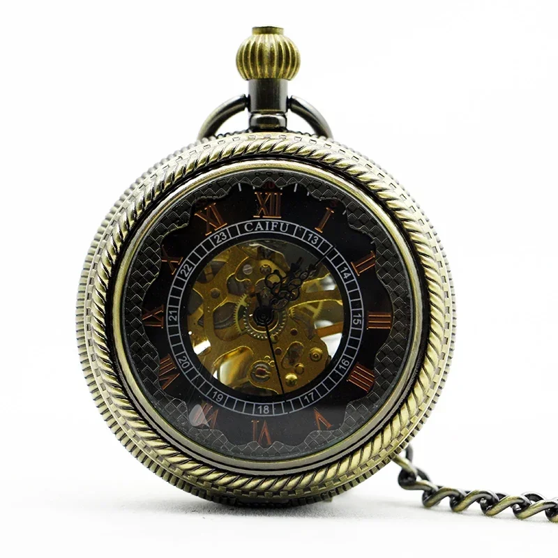 

Transparent Glass Cover Antique Pocket Watch Personalised Mechacnical Hand-winding Mens Roman Numerals Vintage Chain Watches