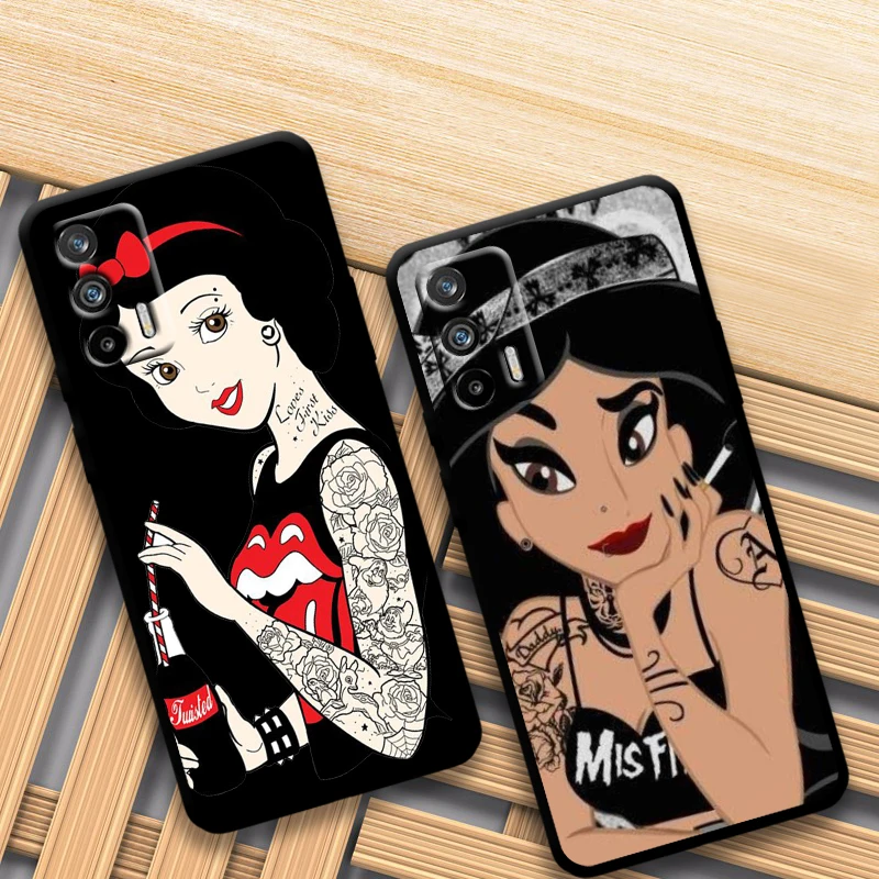 Tattoo Princess For OPPO Find X5 X3 X2 Neo Reno 7 6 5 Lite Pro 4Z 4G 5G Silicone Soft TPU Black Phone Case Cover Coque Capa