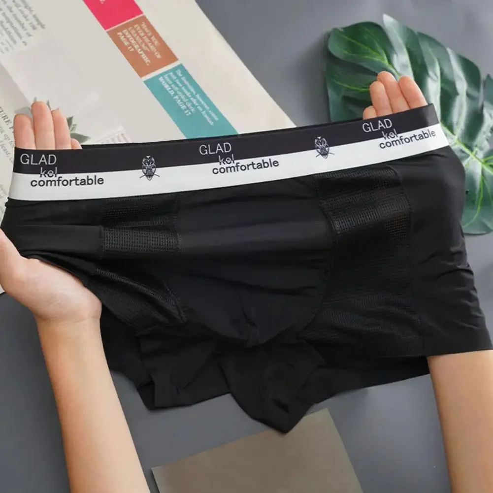 Boxer da uomo con taglio 3D Boxer da uomo con cuciture in rete traspirante con design ultrasottile in seta ghiacciata senza cuciture per il massimo comfort