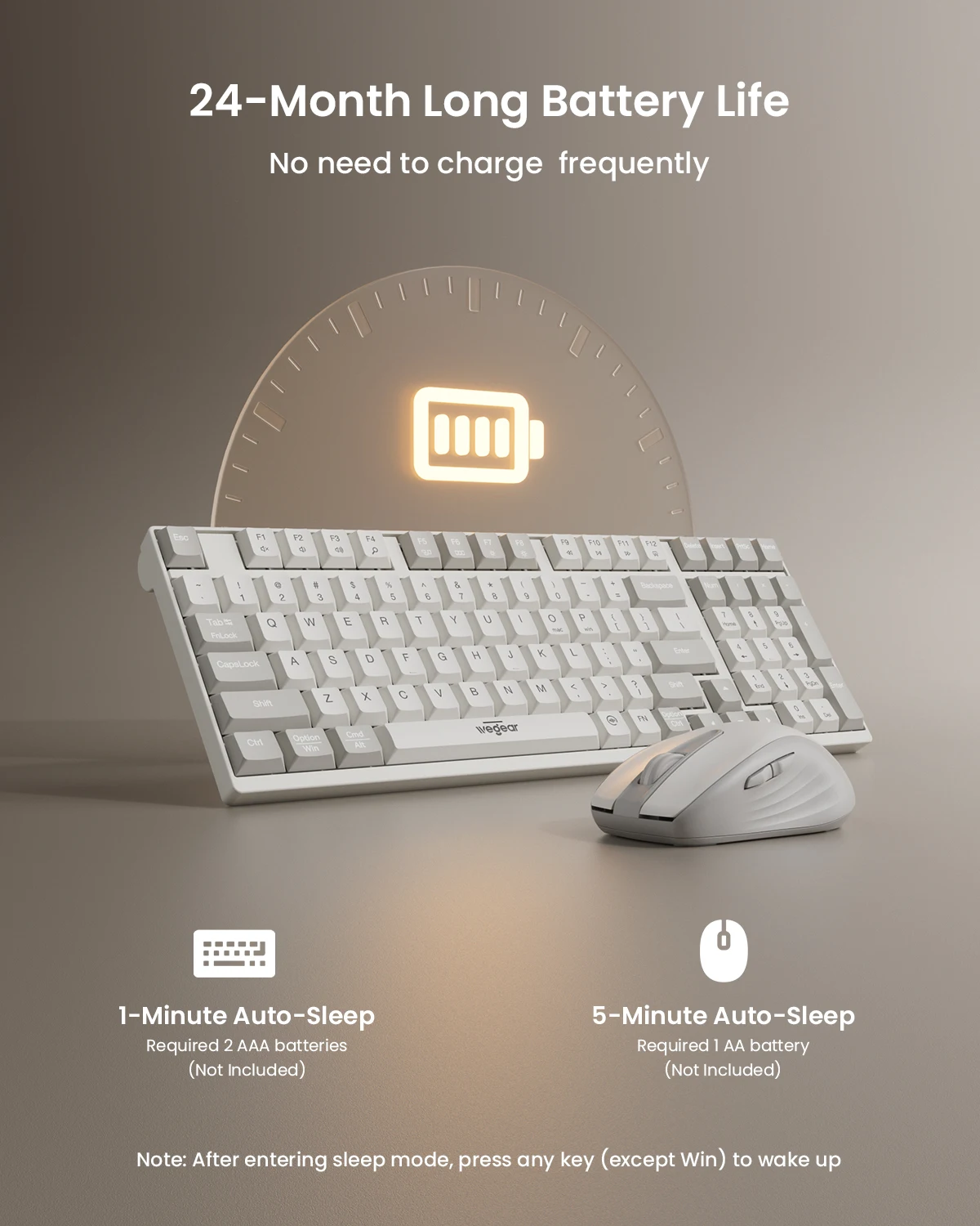 Wegear KM3 مجموعة ماوس لوحة المفاتيح اللاسلكية 98 مفتاحًا لوحة المفاتيح اللاسلكية كاملة الحجم تدعم نظام التشغيل Windows/Mac لأجهزة الكمبيوتر المحمول المحمول