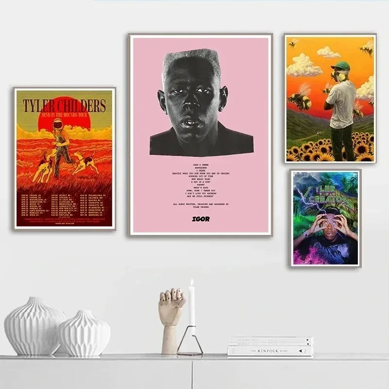 واحد البوب المغني عفريت مغني الراب تايلر قماش اللوحة جماليات زهرة فتاة ألبوم الموسيقى الذئب IGor الفن جدار غرفة الديكور