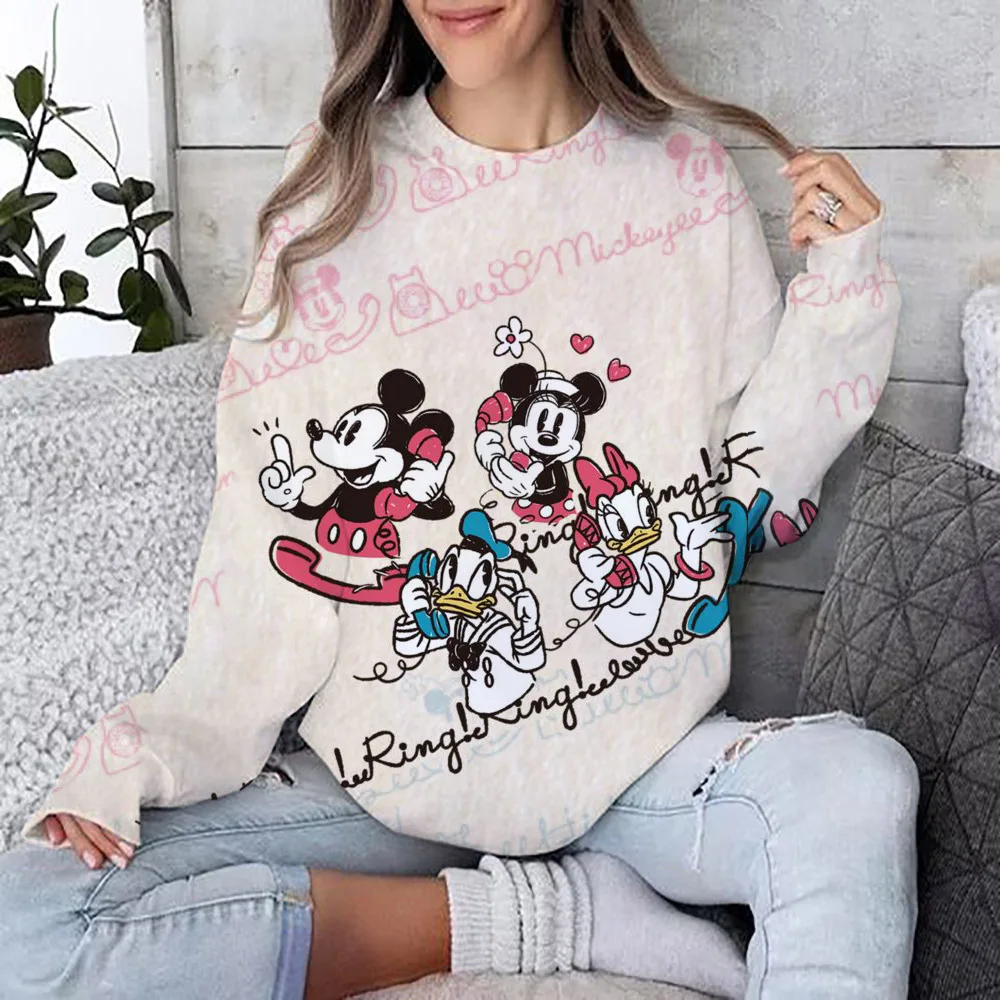 Women's Fashion Pullover Disney Mickey Mouse print Autumn and Winter Daily Long Sleeve Loose Pullover Couple's clothing pullover