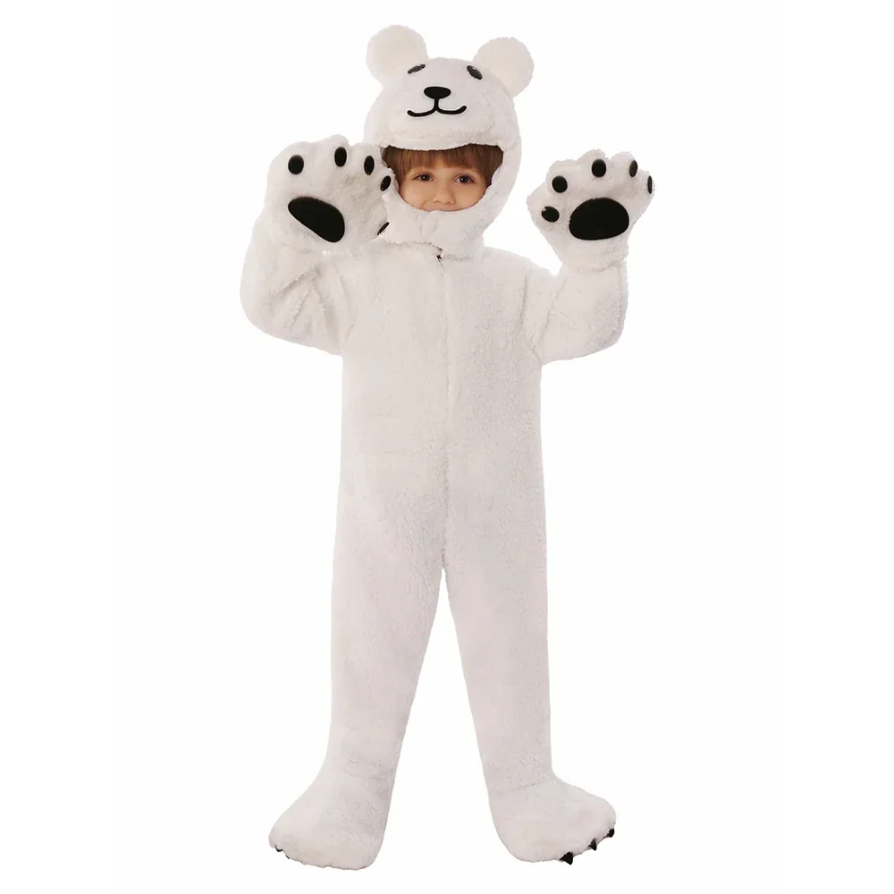 Arctic Polar Bear Costume for Kids Animal Bear Jumpsuit  Costume Toddler White Bear Cosplay