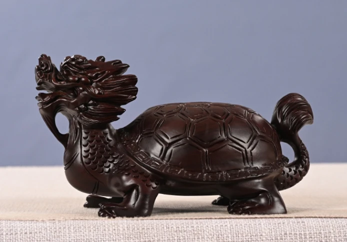 

Black sandalwood carved dragon turtle ornaments, solid wood carving, dragon head turtle body, home decoration, living room decor