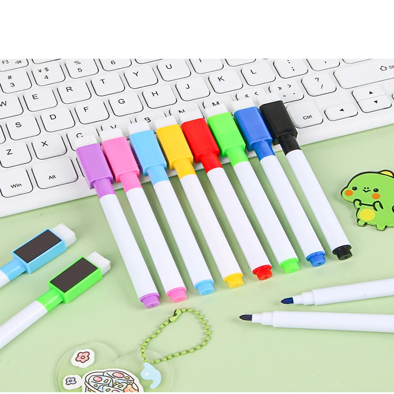 8Pcs Water-based Erasable Whiteboard Pen Doodle Small Drawing Pen Colored Magnetic Non-traceable Marker Pen Set