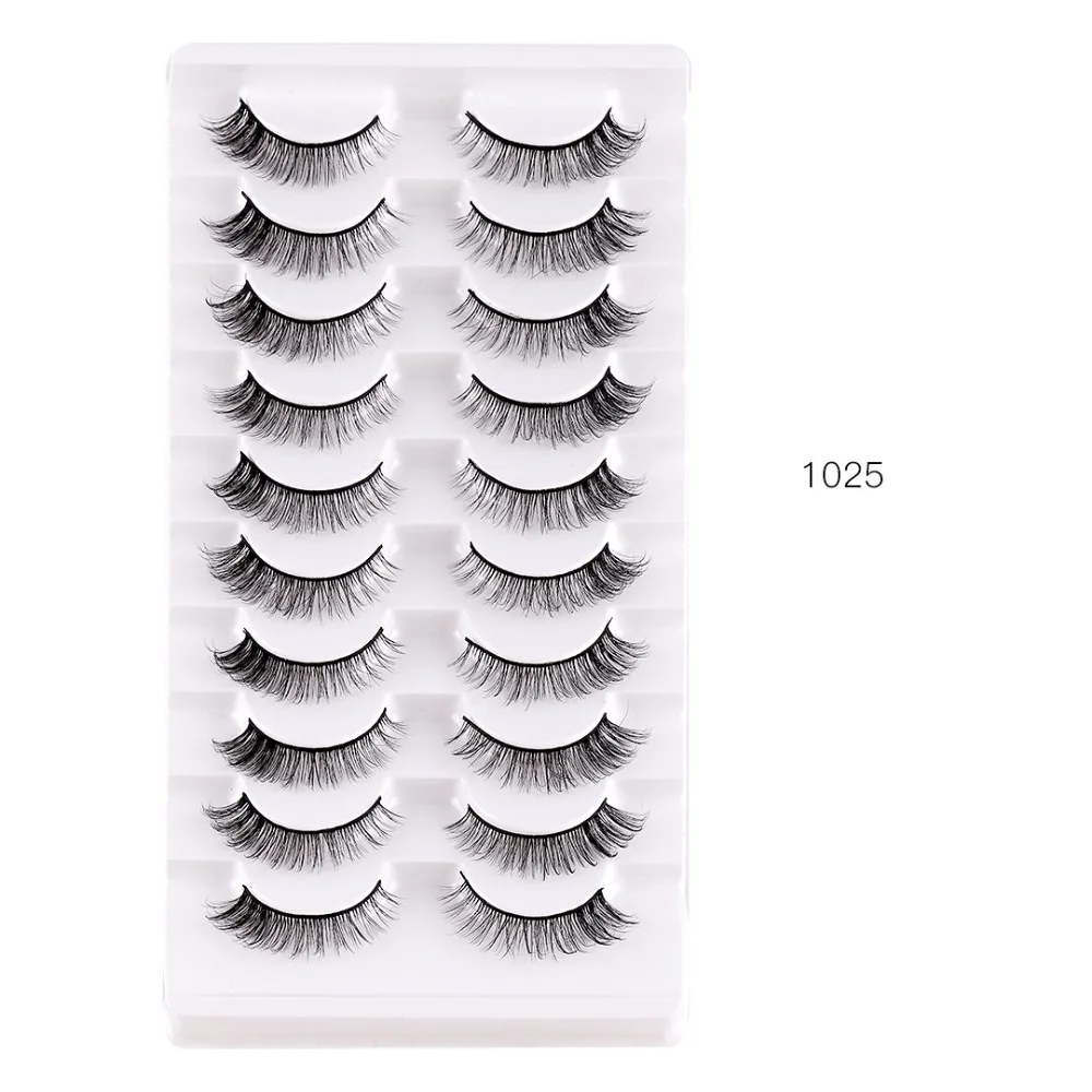 10 pares feitos à mão longos cílios postiços naturais volume fino 3d vison cílios faixa preta cílios macios extensão de cílios