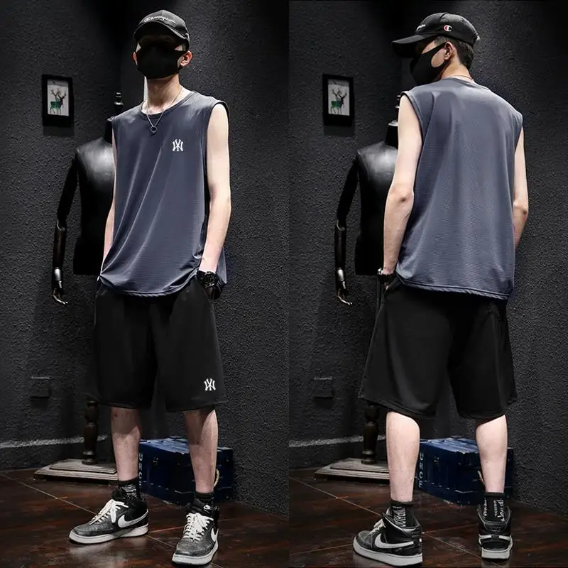 

Men's Running Sport Set Summer Thin Profional Fitn Ice Silk Qui Dry Svel Tank Top orts Two Piece Set