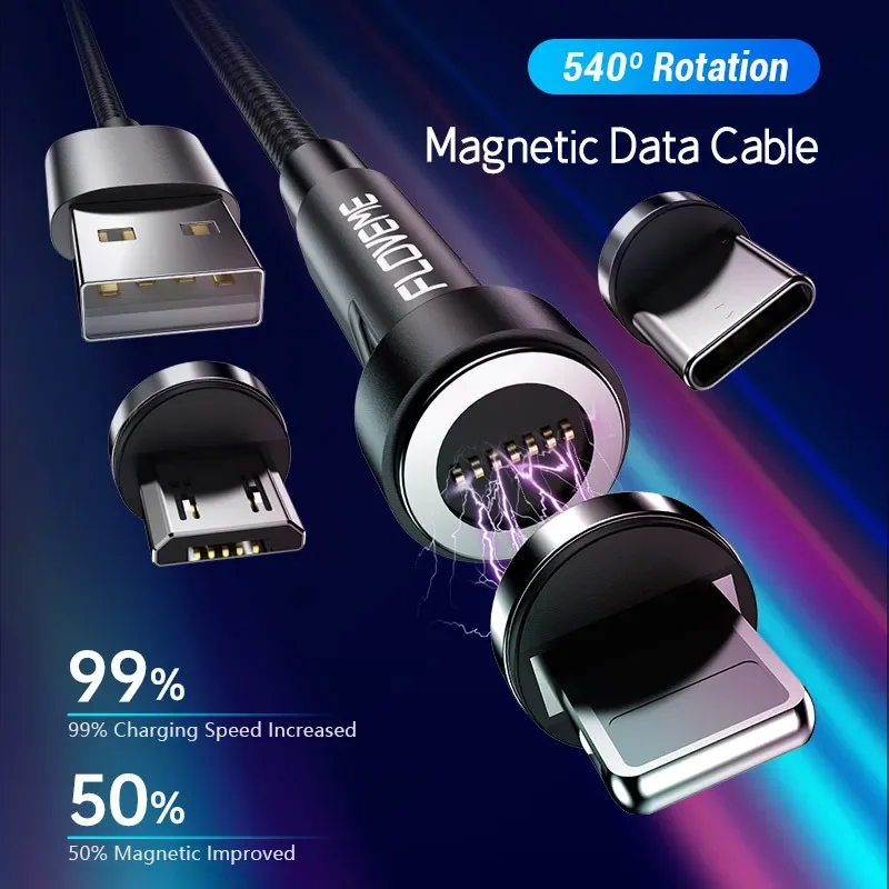 Floveme 540 Degree Fast Charging 7 Pin Magnetic Absorption Data Cable 3A Fast Charging Mobile Phone Data Cable Wholesale