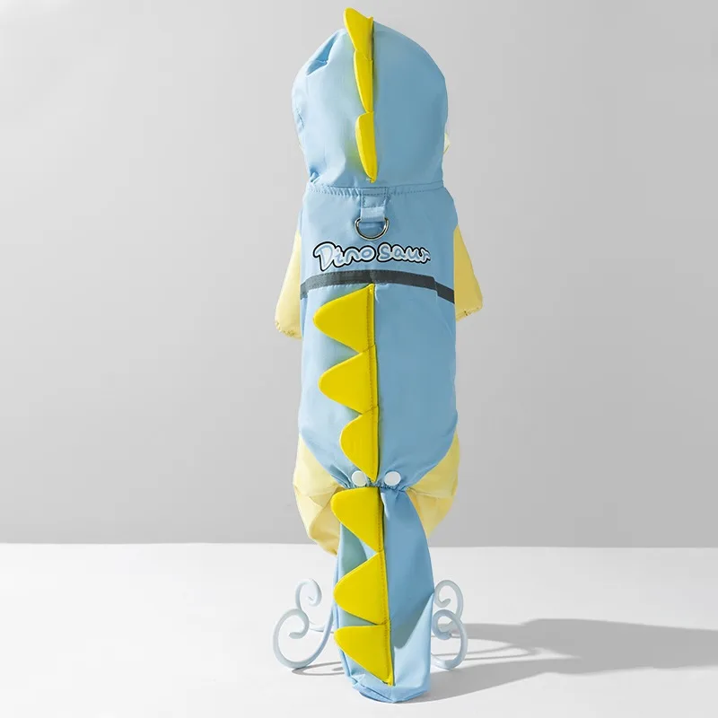 تيدي لطيف ديناصور معطف واق من المطر المقاود بيشون فريز أربعة أرجل ملابس مقاومة للماء الحيوانات الأليفة المطر عاكس هوديي
