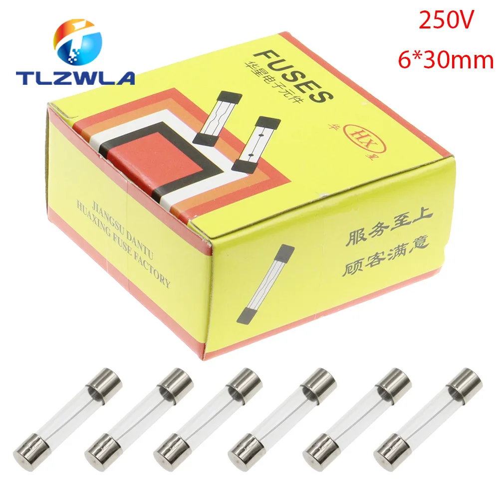 100PCS 6X30MM Fast-blow Glass Fuses Assorted Kit 6*30mm 250V 0.5A 1A 2A 3A 4A 5A 6A 8A 10A 15A 20A 25A 30A AMP Tube Fuses