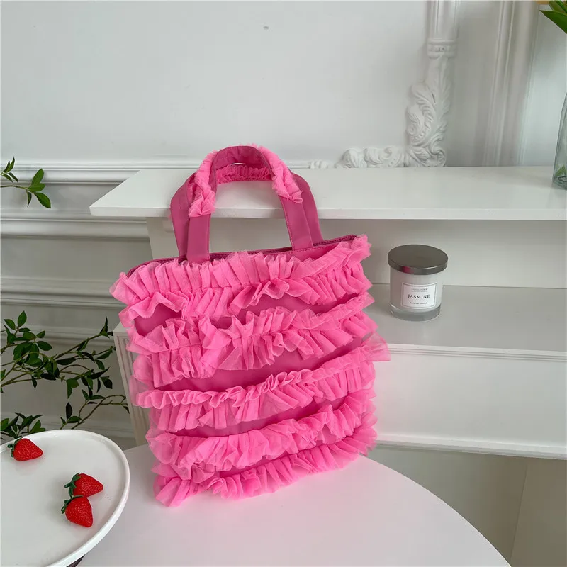 New Women's Bag Pleated Skirt Bag, Fashionable Lace Mesh Bag, Girl Sweet Fairy Armpit Shoulder Tote Bag,  Ladies Hand Bags