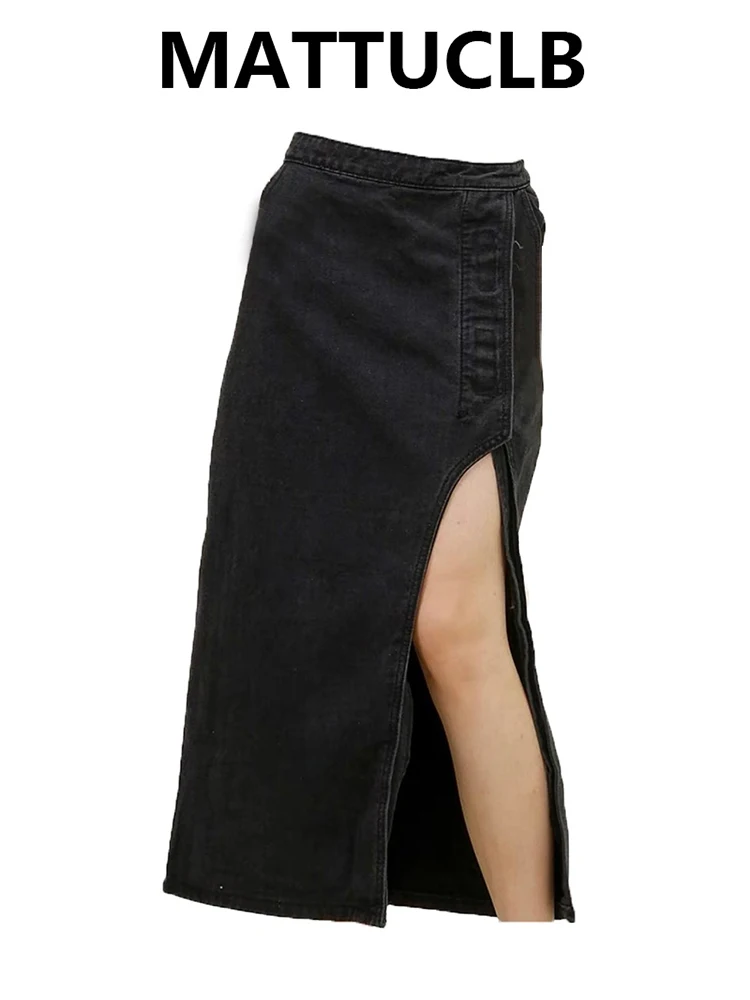 

Women's Midi Slit Denim Skirts 2000s Aesthetic Y2k Korean A-line High Street Party Evening Kpop Design Harajuku Grunge Tide