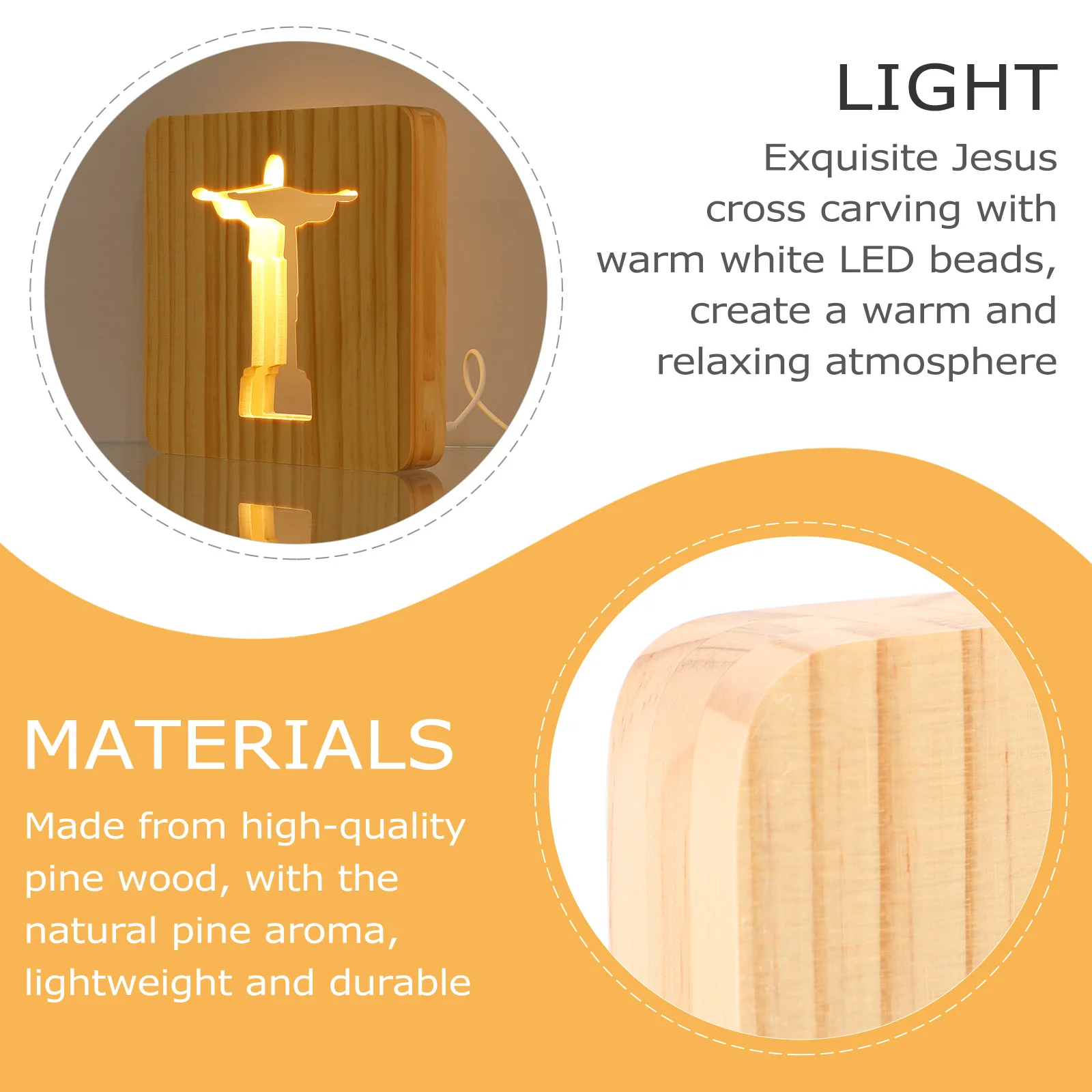 

Jesus Cross 3D Acrylic LED Wooden Night Light USB Control Bedroom Table Lamp Engraving Light Warm White Lighting