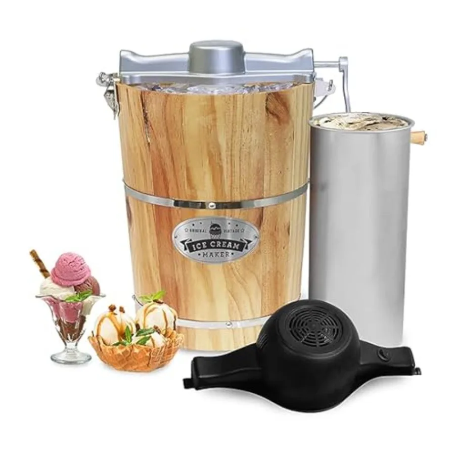 

Old Fashioned 6 Quart Vintage Appalachian Wood Bucket Electric Ice Cream Maker Machine *Bonus Classic Die-Cast Hand Crank for C