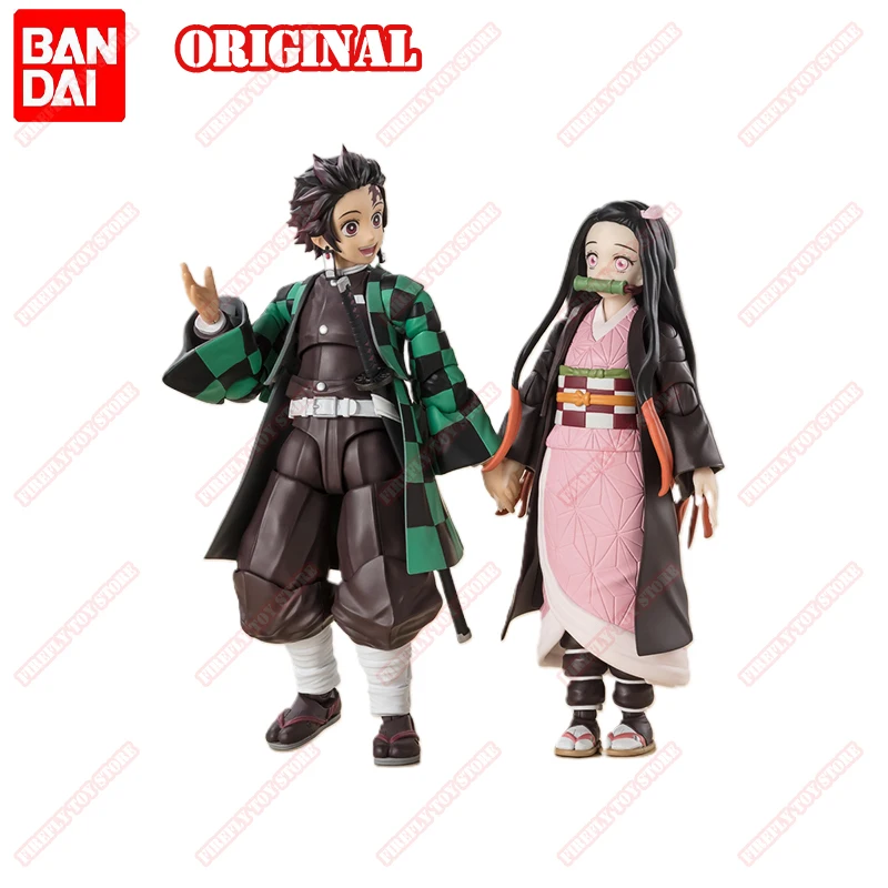 BANDAI Original S.H.Figuarts Demon Slayer Animation Peripheral Toys Tanjirou Nezuko Anime Action Movable Model Figure Collection