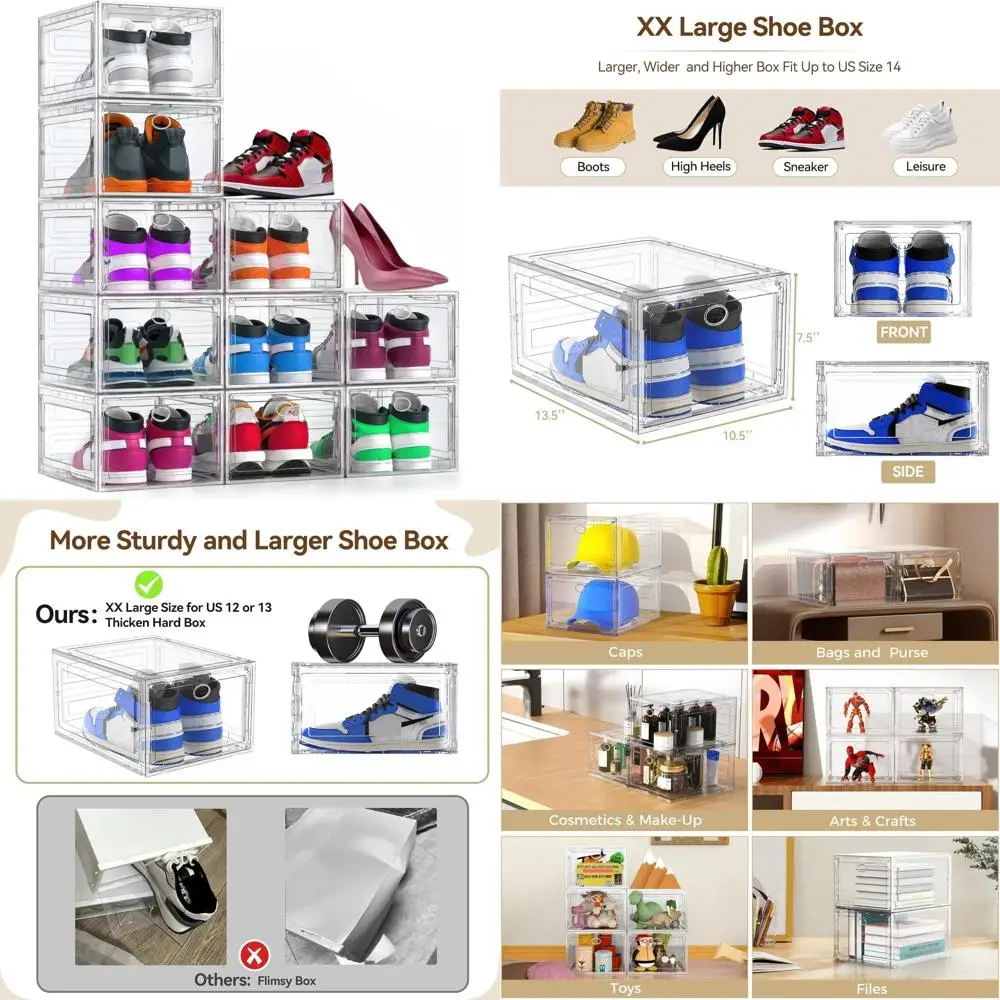 

9-Pack Clear Large Shoe Storage Boxes - Stackable Hard Plastic Organizers for Closets, Easy Assembly, Display Shoe Racks