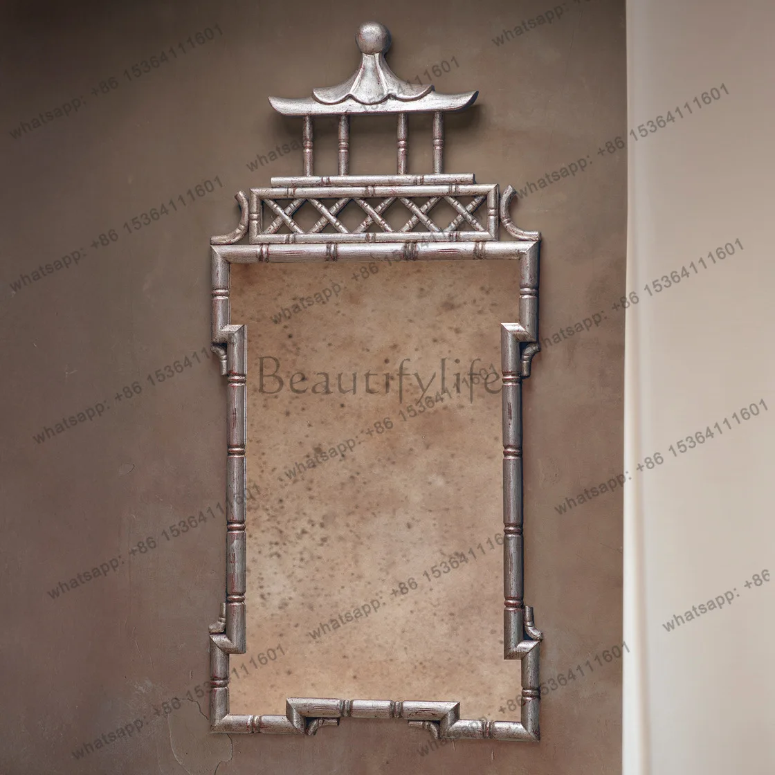 European carved art wall mirror, retro light luxury bathroom mirror, entrance fireplace decorative mirror