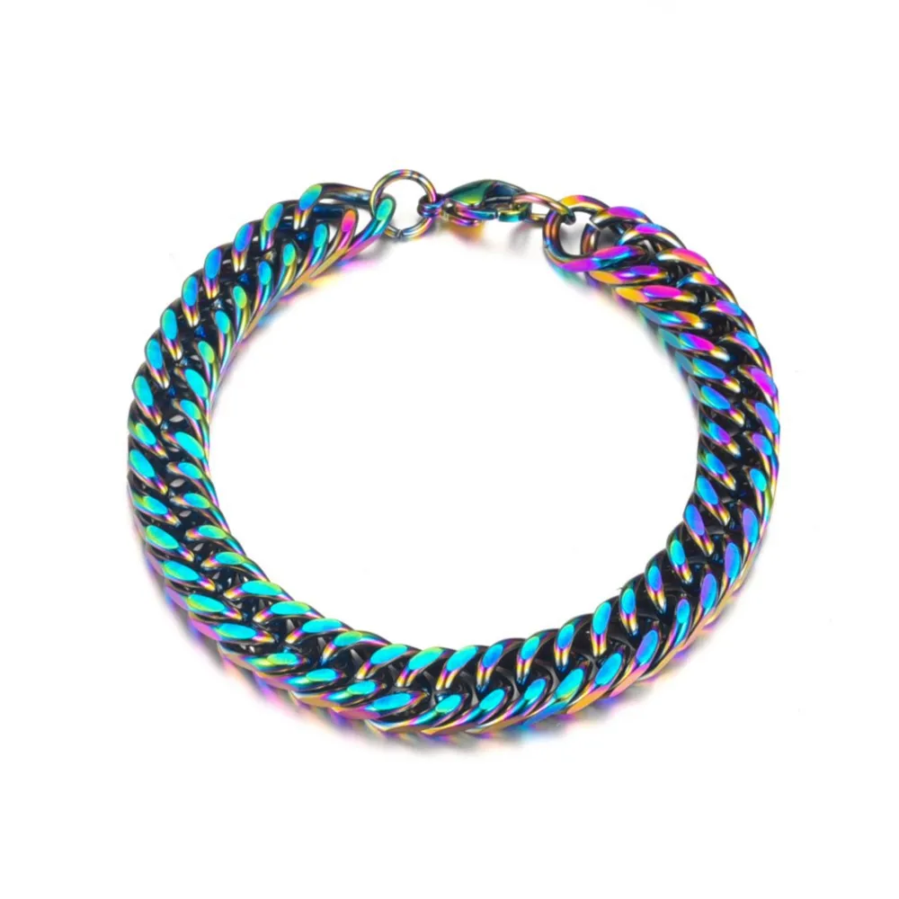 316L Stainless Steel Colorful Rainbow Cuban Chain Bracelet Men Women Vintage Metal Byzantine Kpop Pulseras Emo Luxury Jewelry