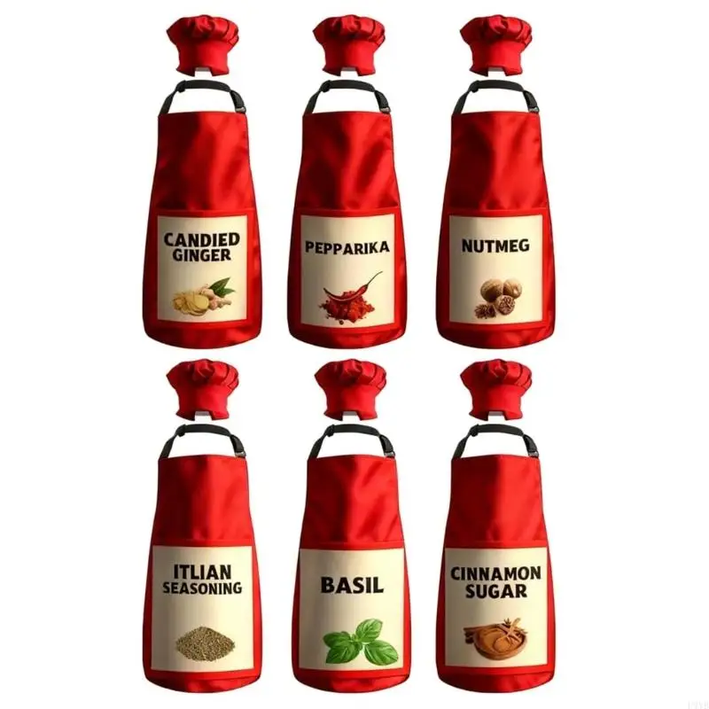 

6Pcs Spices Group Costume Apron and Hat Set Cosplay Halloween Costume Spices Condiments Matching Costume Women Girls P9YB