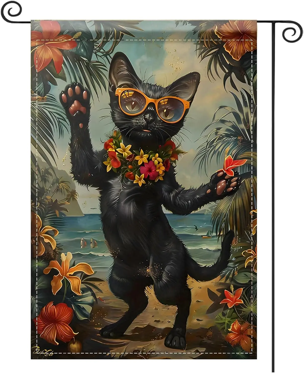 Nuxovilar Black Cat Art Flag 12x18Inch Polyester | Garden Decor, Courtyard Sign, Deck Accent, Porch Display, Outdoor Art (Ca uui
