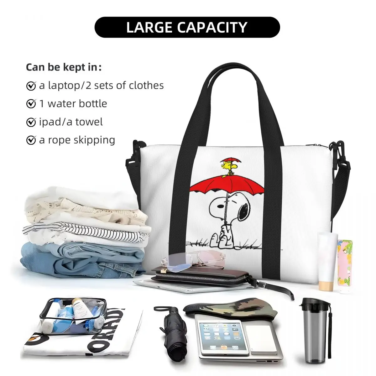 Custom Large Snoopys Dog Umbrella Tote Bag for Women Shopper Shoulder Gym Beach Travel Bag